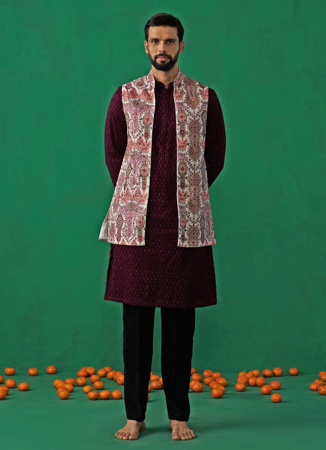 Multicolor Embroidered Georgette Kurta Jacket Set Kalpraag - Fabilicious Fashion