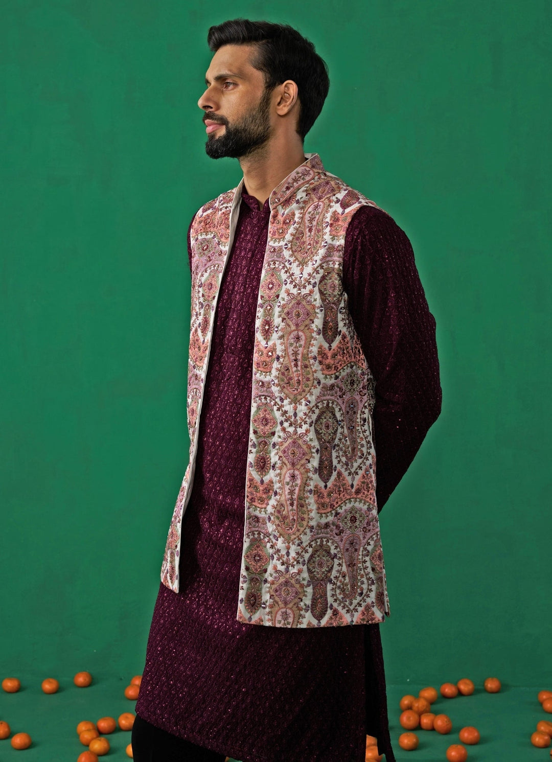 Multicolor Embroidered Georgette Kurta Jacket Set Kalpraag - Fabilicious Fashion