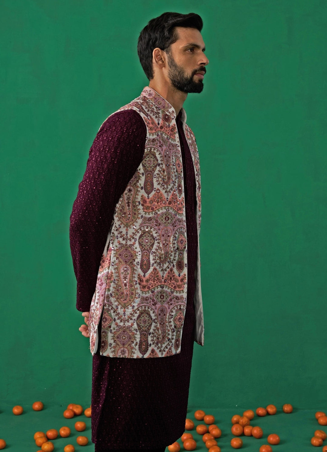 Multicolor Embroidered Georgette Kurta Jacket Set Kalpraag - Fabilicious Fashion