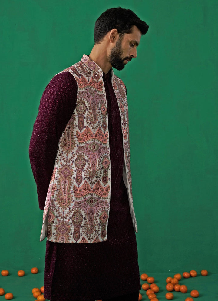 Multicolor Embroidered Georgette Kurta Jacket Set Kalpraag - Fabilicious Fashion