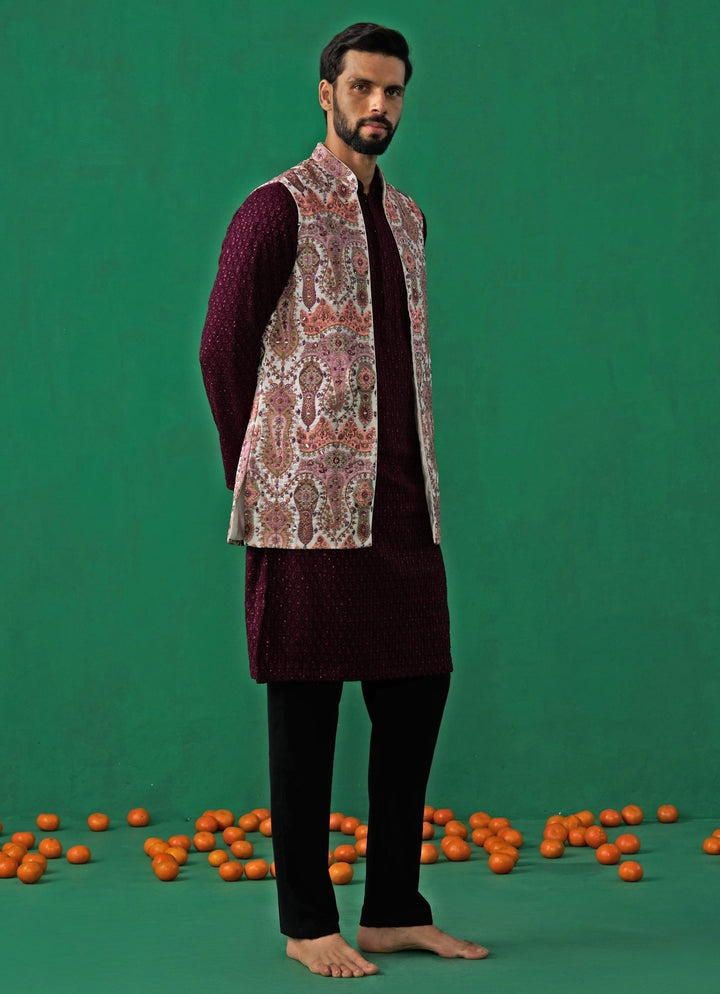 Multicolor Embroidered Georgette Kurta Jacket Set Kalpraag - Fabilicious Fashion