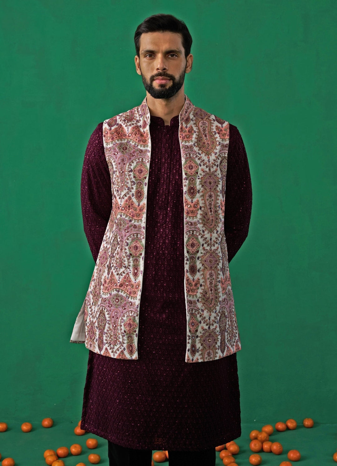 Multicolor Embroidered Georgette Kurta Jacket Set Kalpraag - Fabilicious Fashion