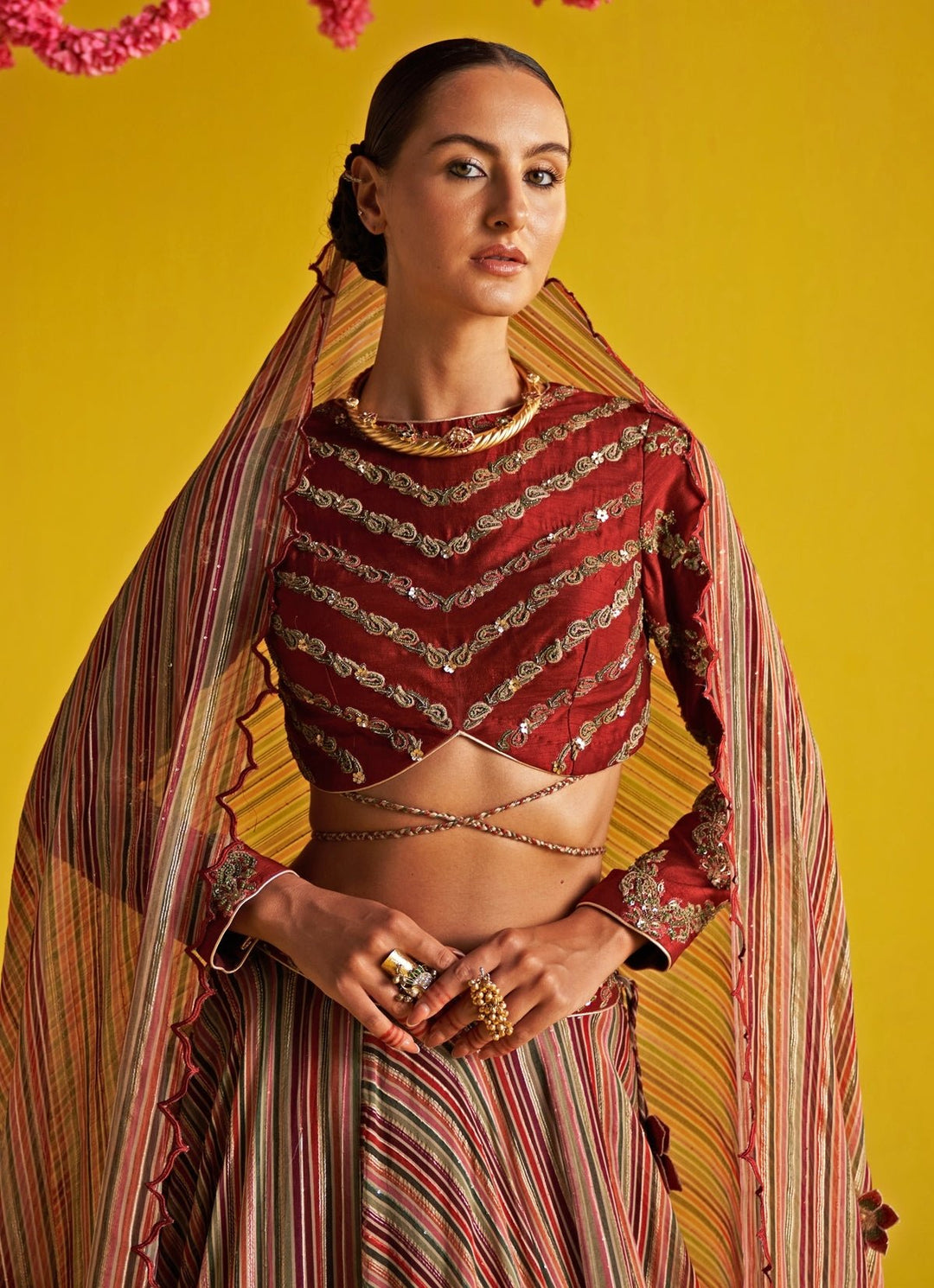 Multicolor Embroidered Georgette Lehenga Set Studio Bagechaa - Fabilicious Fashion