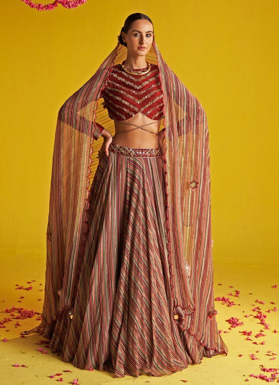 Multicolor Embroidered Georgette Lehenga Set Studio Bagechaa - Fabilicious Fashion