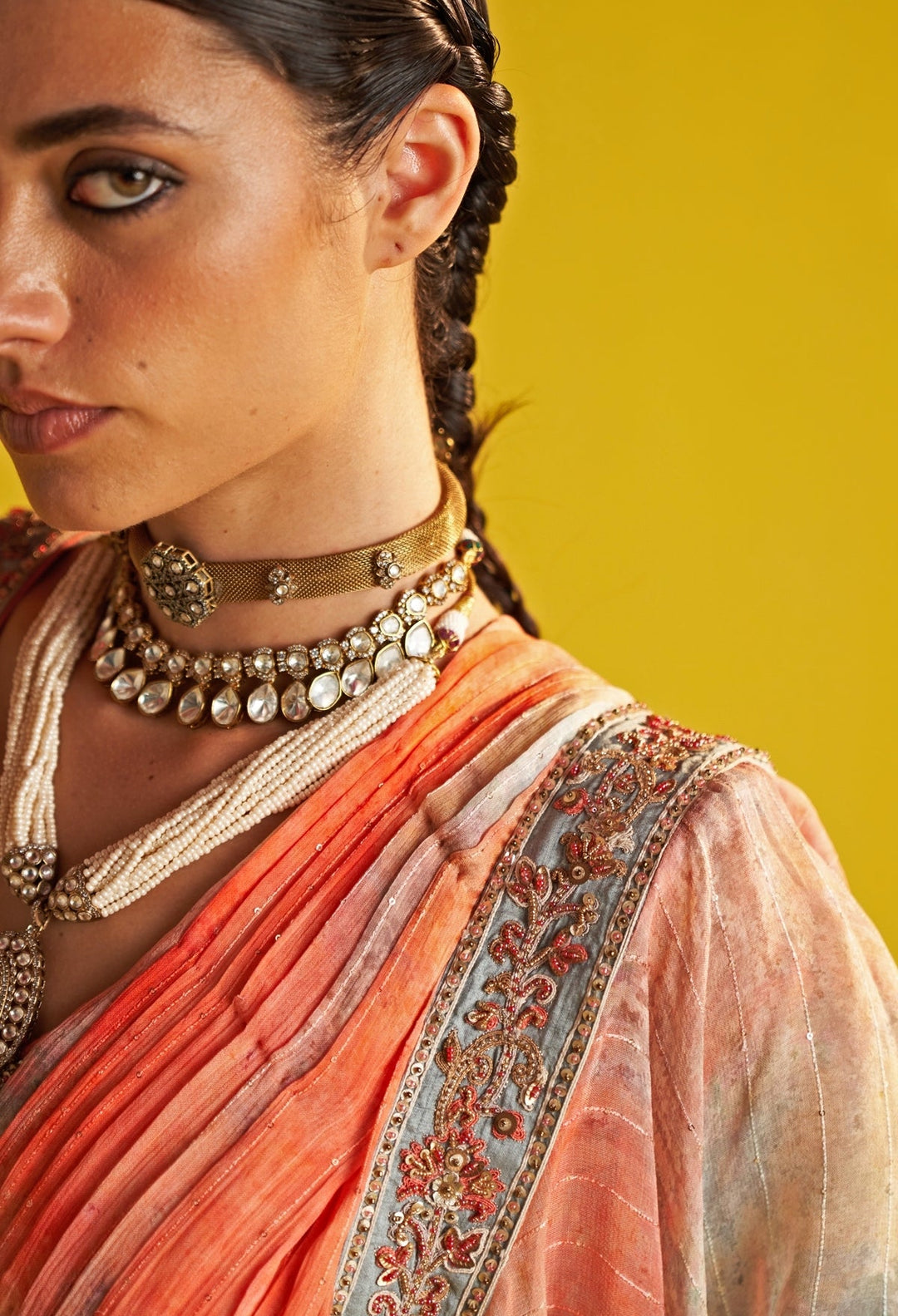Multicolor Embroidered Georgette Ruffle Saree Studio Bagechaa - Fabilicious Fashion