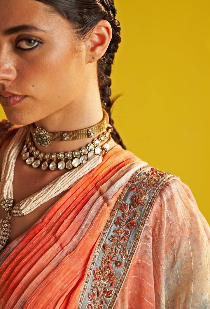 Multicolor Embroidered Georgette Ruffle Saree Studio Bagechaa - Fabilicious Fashion