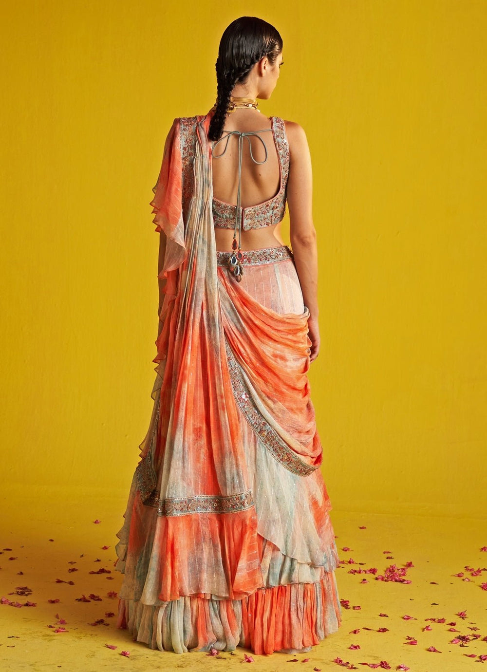 Multicolor Embroidered Georgette Ruffle Saree Studio Bagechaa - Fabilicious Fashion