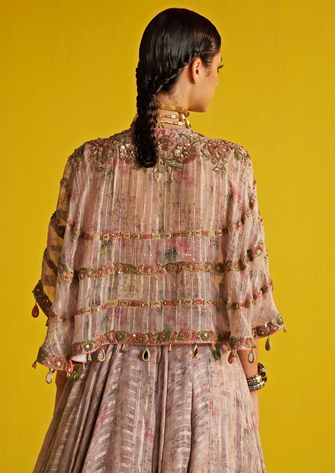 Multicolor Embroidered Organza Lehenga Set With Cape Studio Bagechaa - Fabilicious Fashion