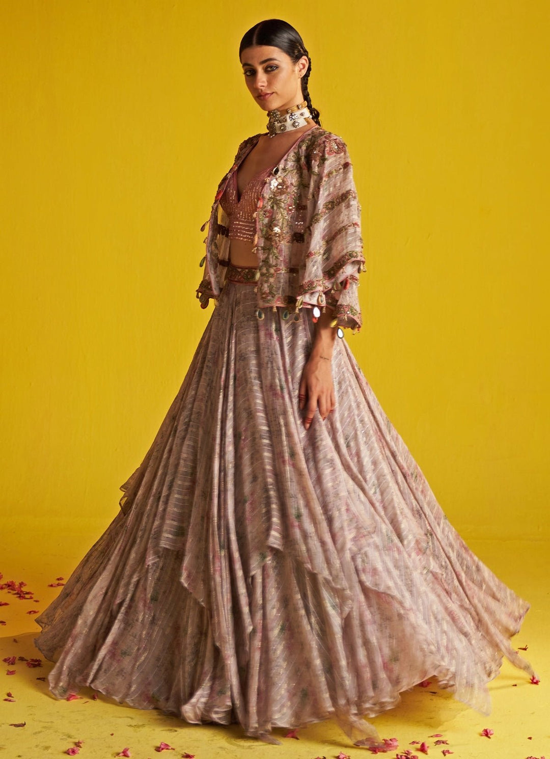 Multicolor Embroidered Organza Lehenga Set With Cape Studio Bagechaa - Fabilicious Fashion