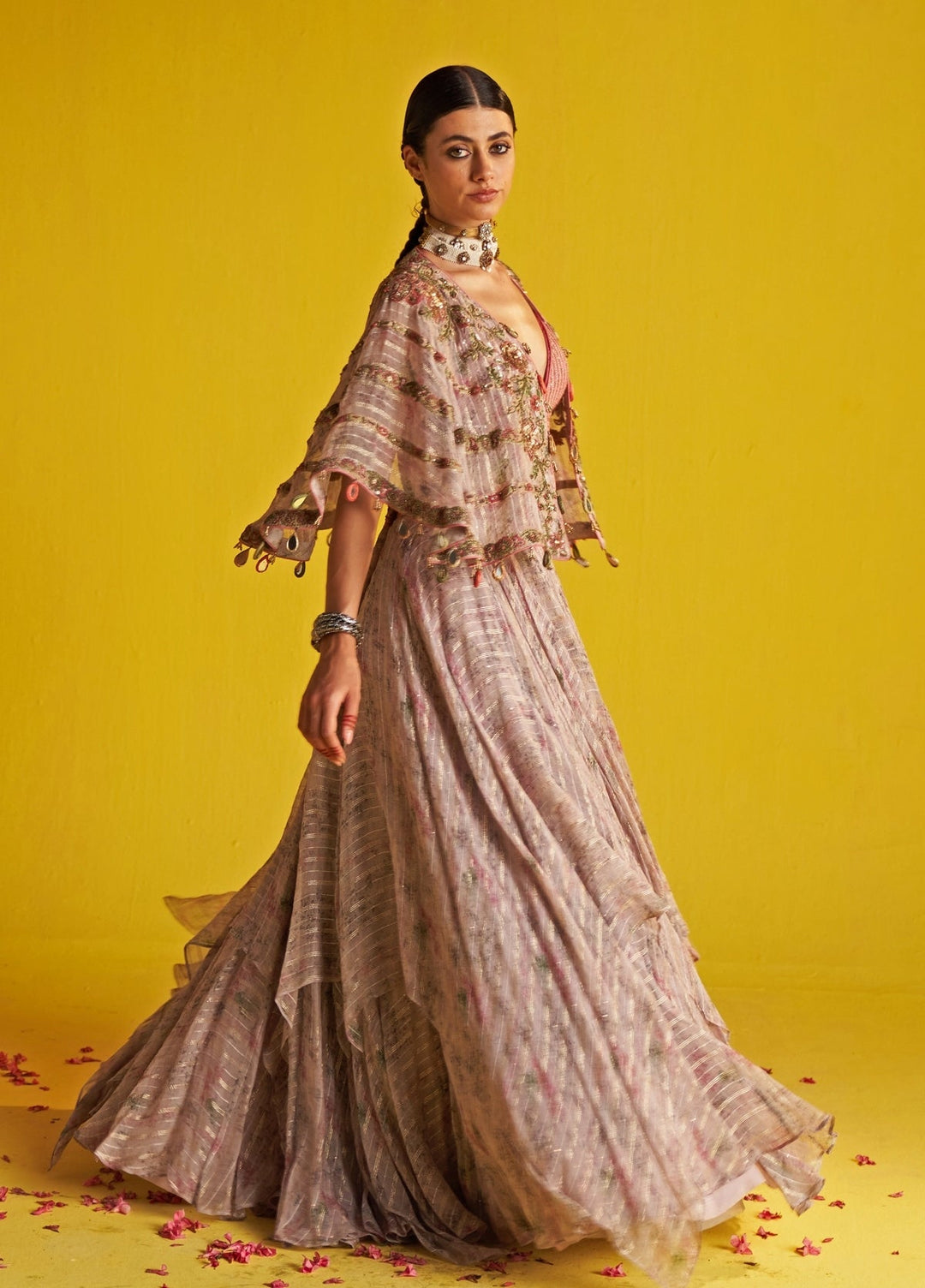 Multicolor Embroidered Organza Lehenga Set With Cape Studio Bagechaa - Fabilicious Fashion