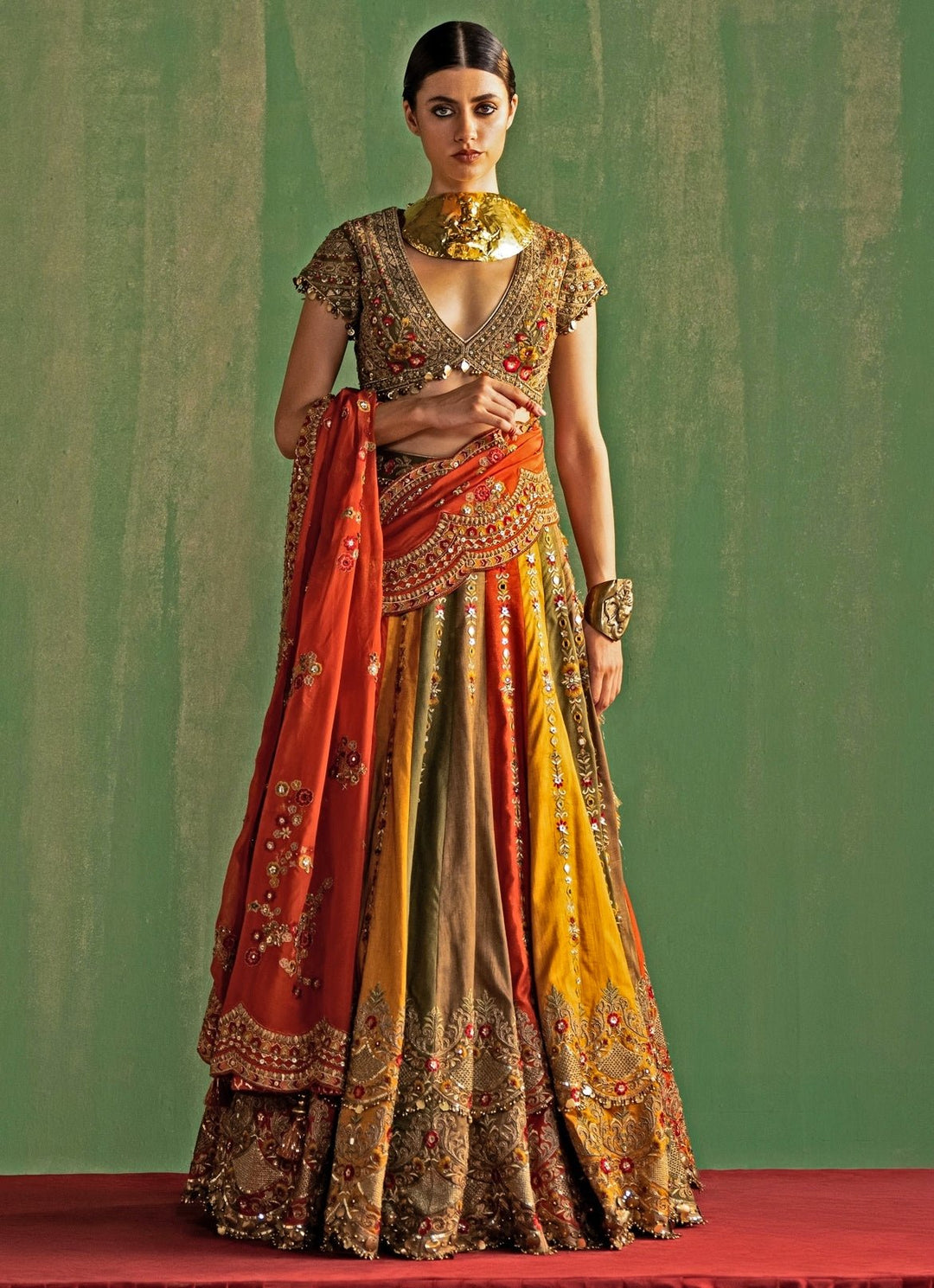 Multicolor Embroidered Silk Lehenga Set Studio Bagechaa - Fabilicious Fashion