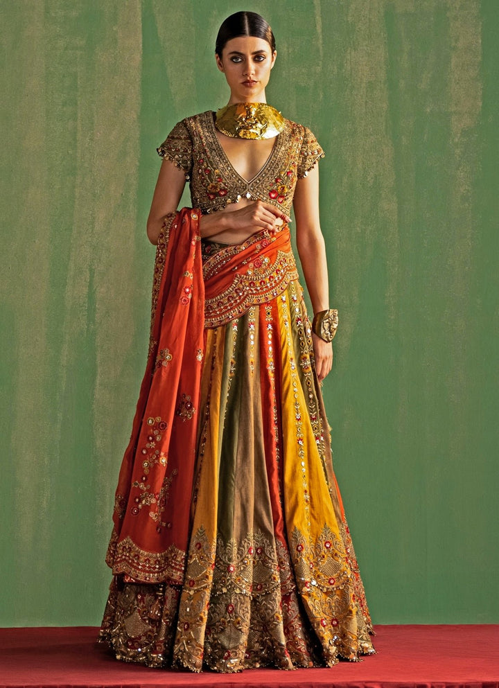 Multicolor Embroidered Silk Lehenga Set Studio Bagechaa - Fabilicious Fashion