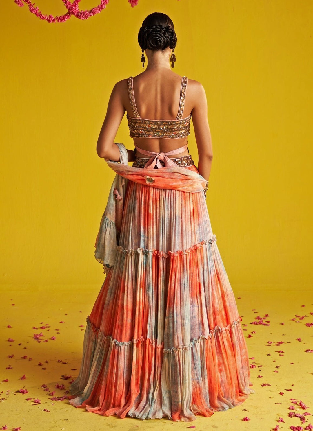 Multicolor Embroidered Tiered Lehenga Set Studio Bagechaa - Fabilicious Fashion
