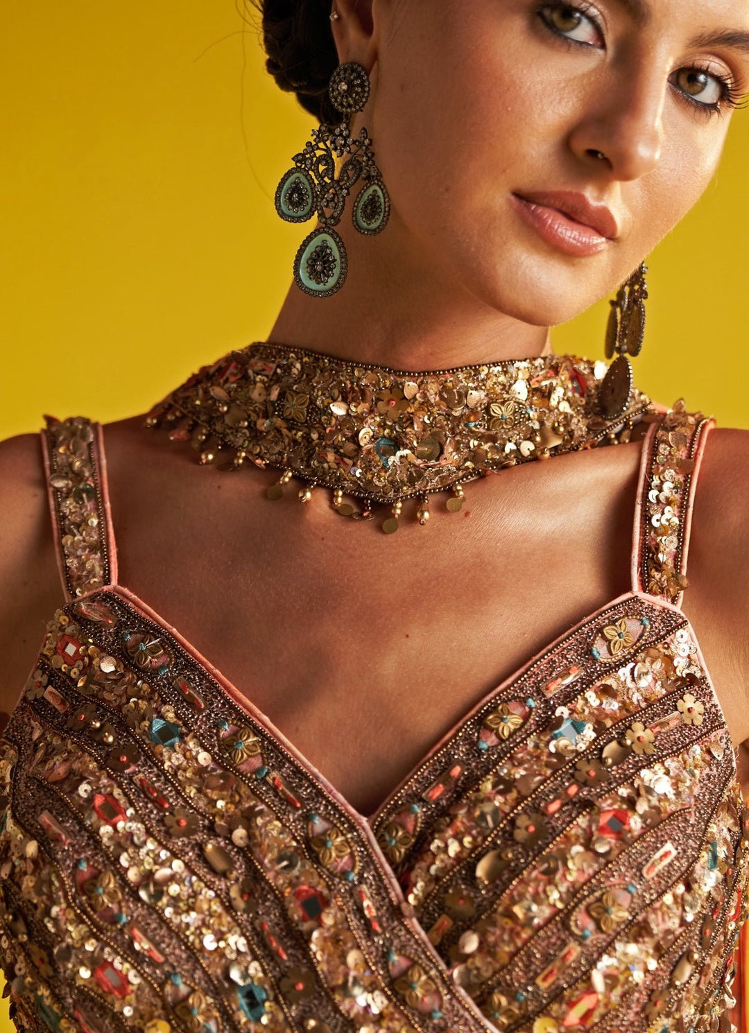 Multicolor Embroidered Tiered Lehenga Set Studio Bagechaa - Fabilicious Fashion