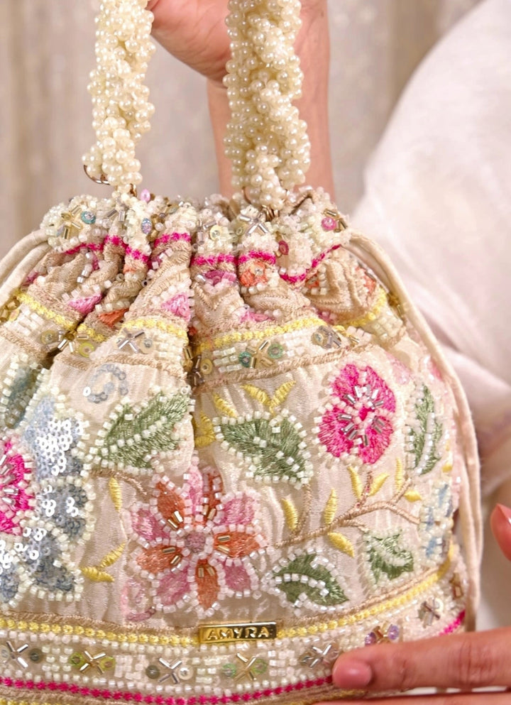 Amyra Multicolor Floral Embroidered Silk Bucket BagFabilicious Fashion
