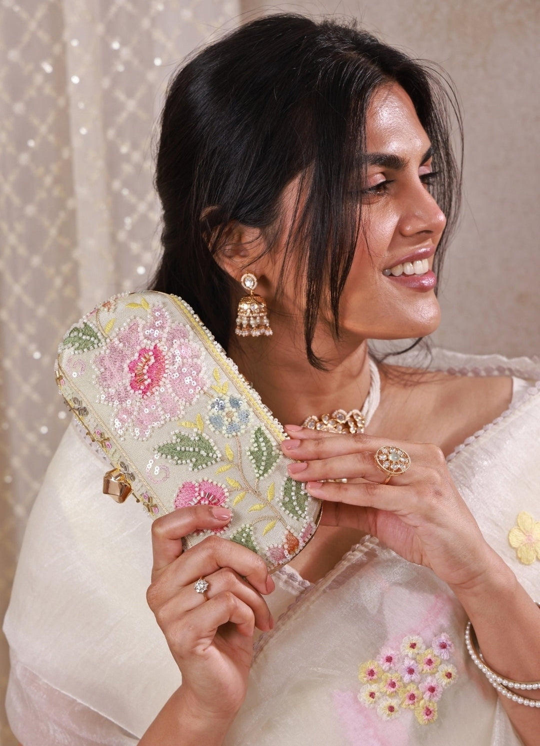 Amyra Multicolor Floral Embroidered Silk Capsule ClutchFabilicious Fashion