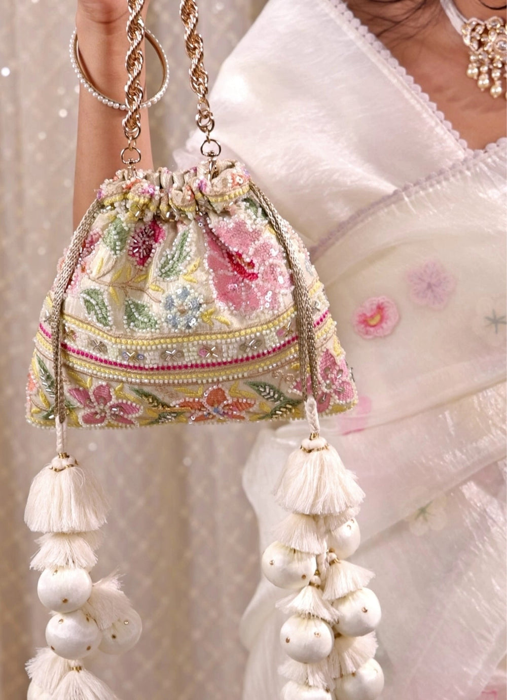 Amyra Multicolor Floral Embroidered Silk PotliFabilicious Fashion