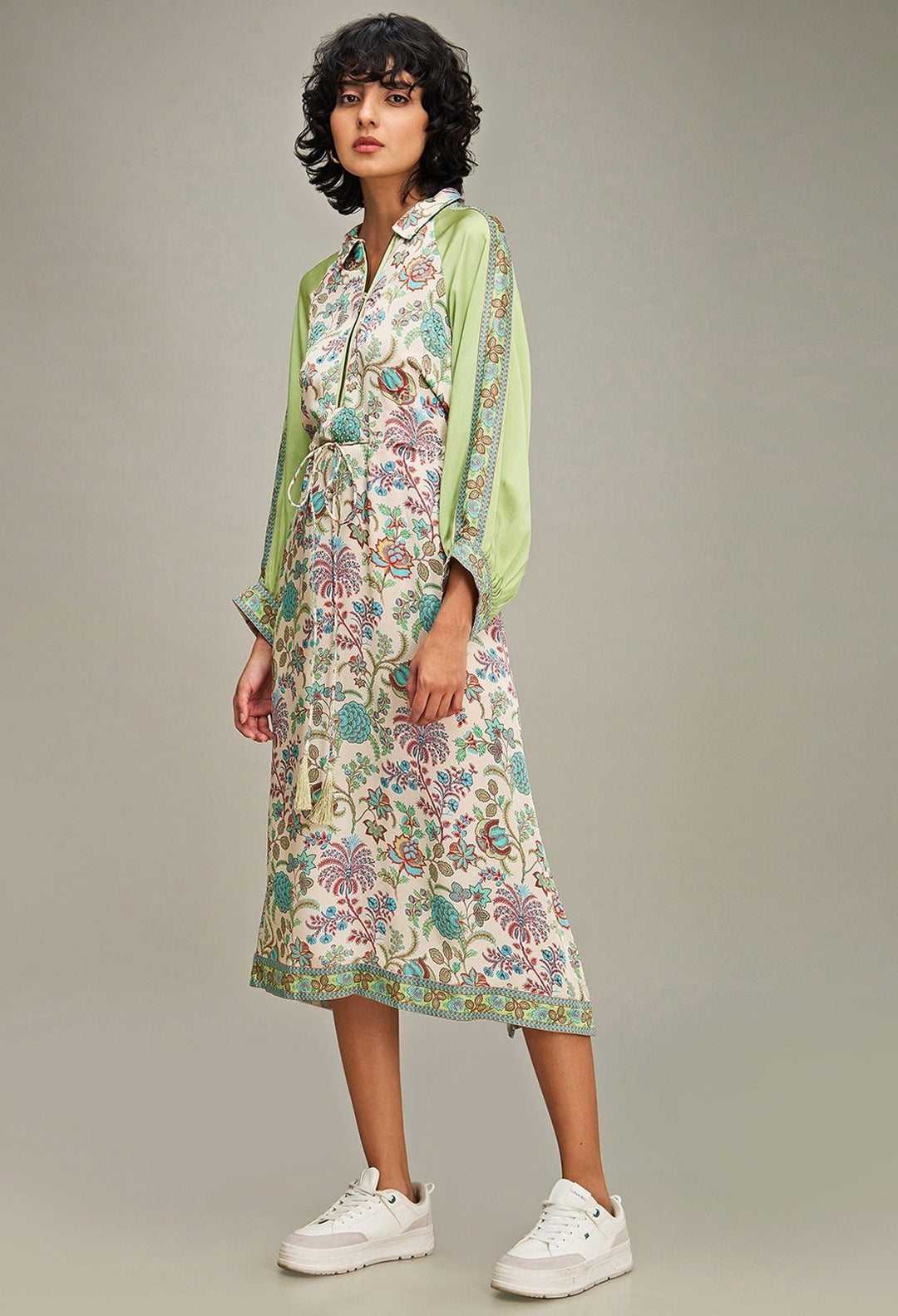 Multicolor Floral Printed A - Line Flared Dress Soup By Sougat Paul - Fabilicious Fashion
