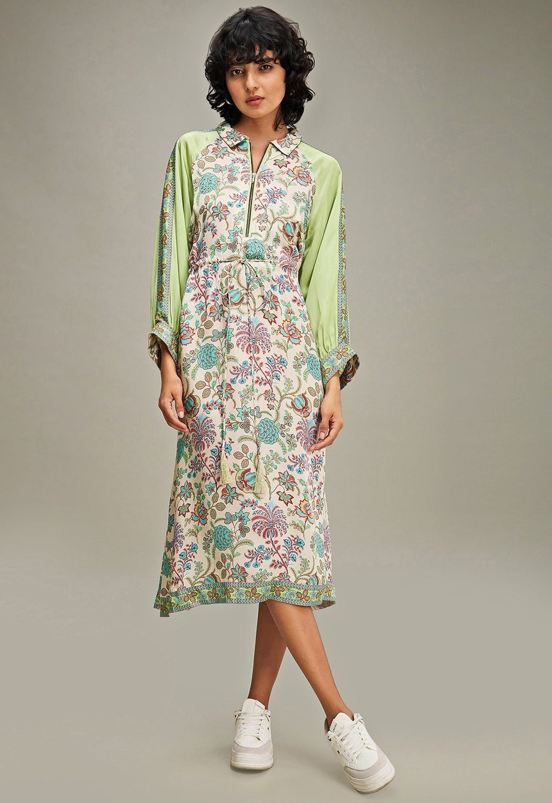 Multicolor Floral Printed A - Line Flared Dress Soup By Sougat Paul - Fabilicious Fashion