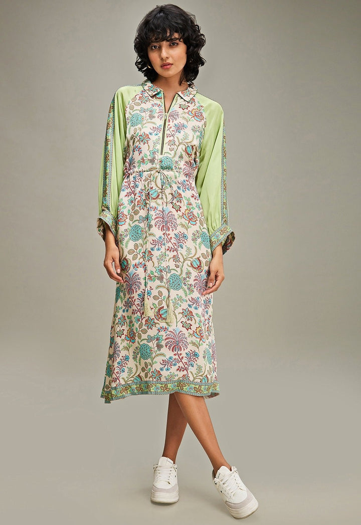 Multicolor Floral Printed A - Line Flared Dress Soup By Sougat Paul - Fabilicious Fashion