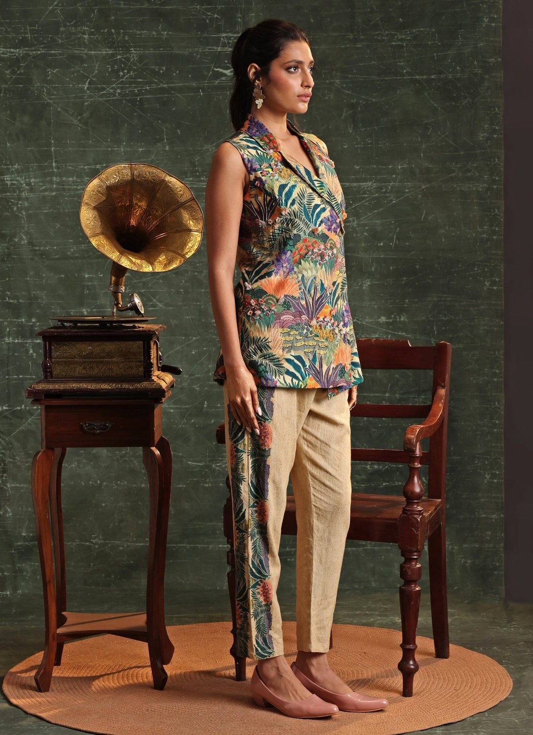 Multicolor Floral Printed Chanderi Blazer With Pant Soup By Sougat Paul - Fabilicious Fashion