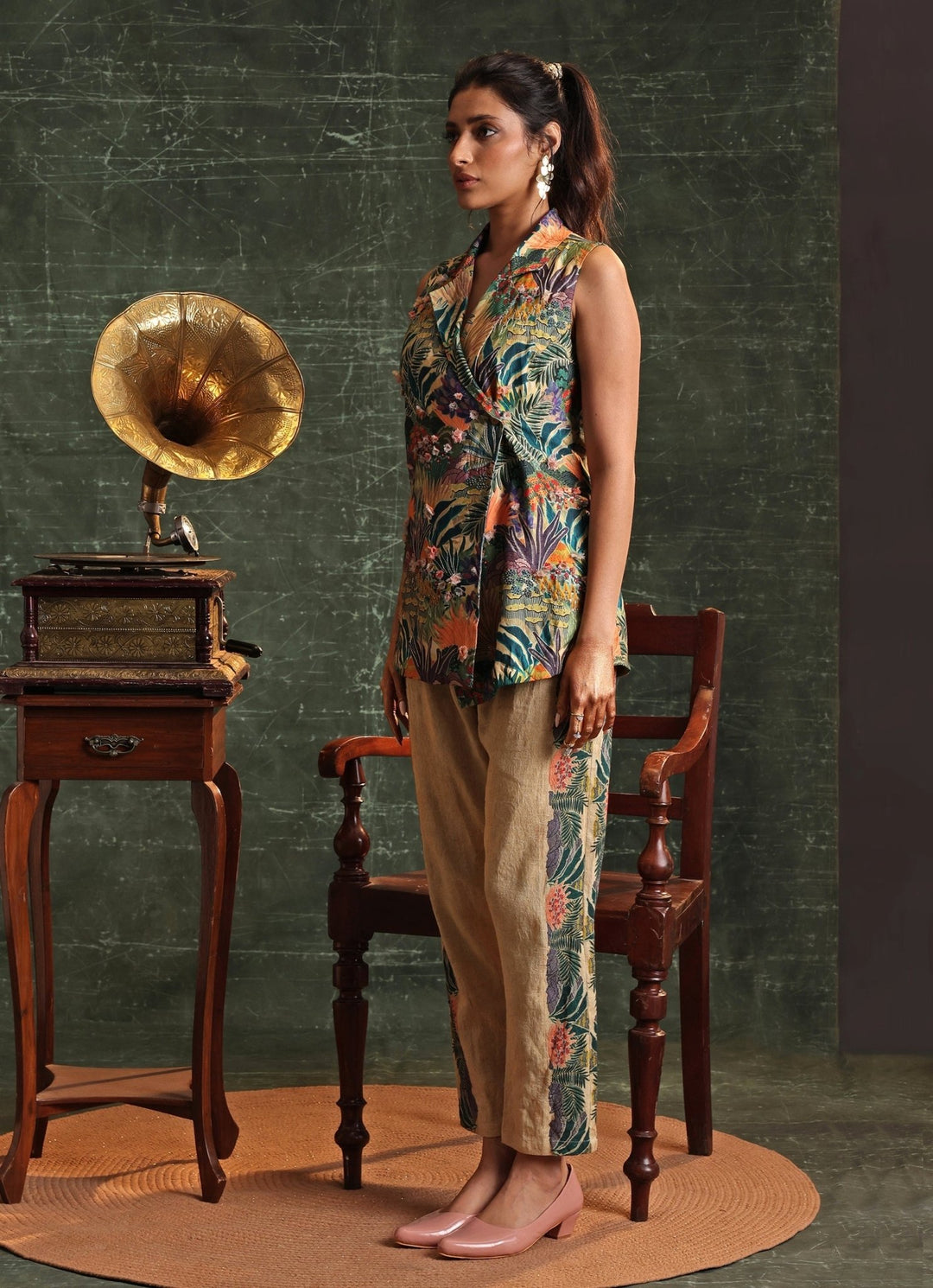 Multicolor Floral Printed Chanderi Blazer With Pant Soup By Sougat Paul - Fabilicious Fashion