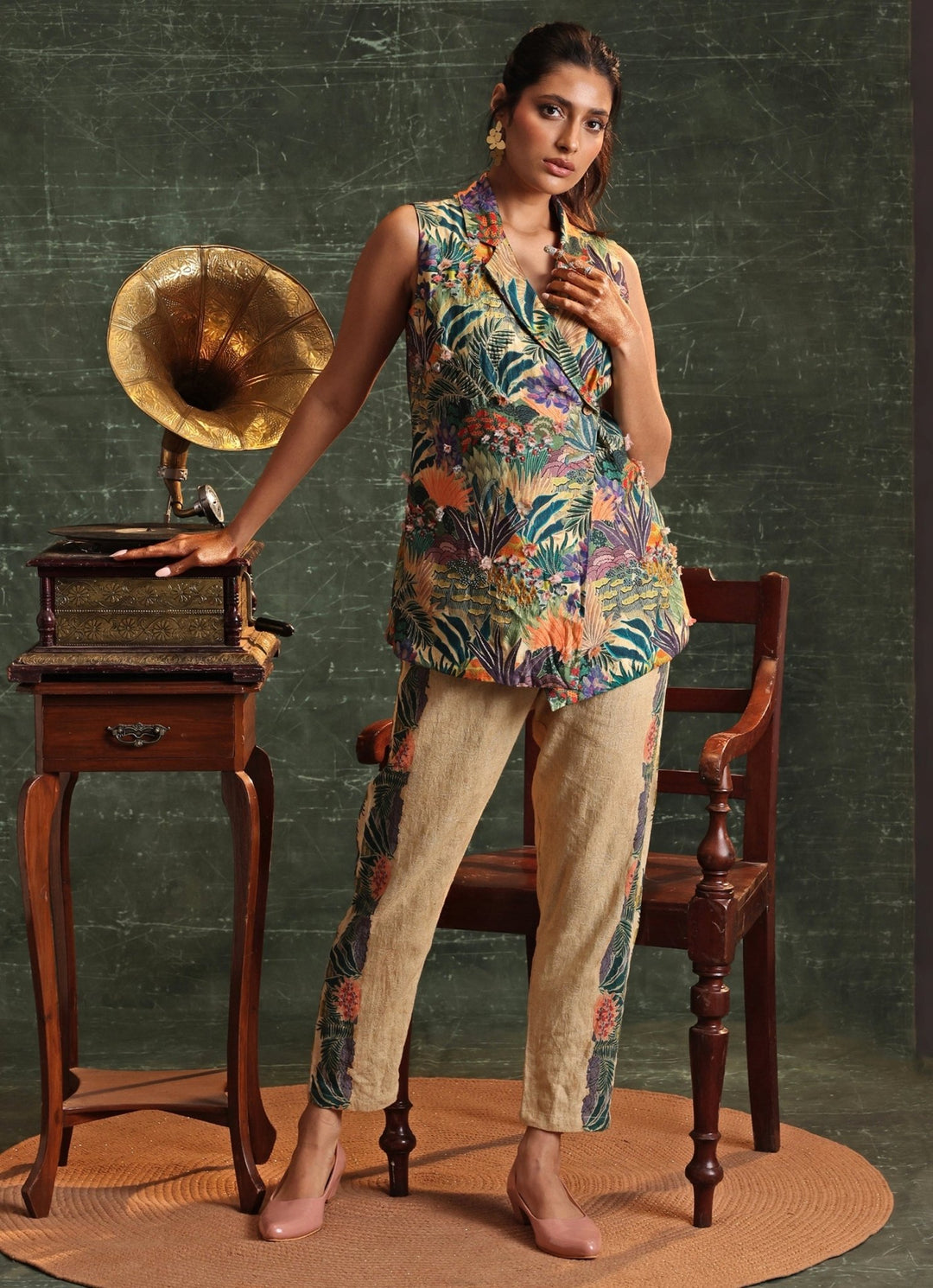 Multicolor Floral Printed Chanderi Blazer With Pant Soup By Sougat Paul - Fabilicious Fashion