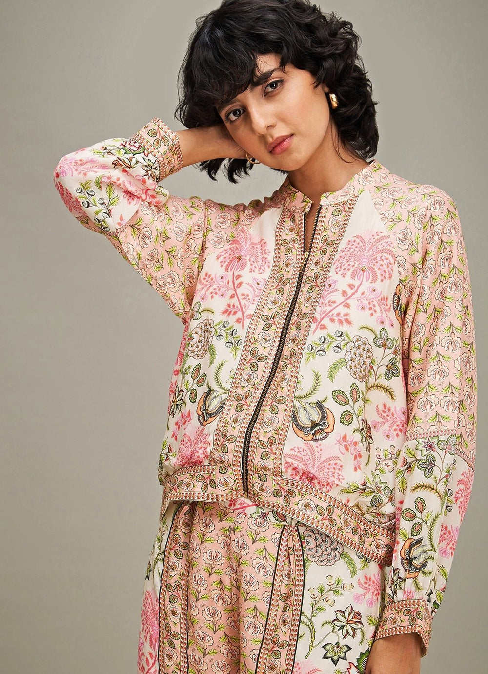 Multicolor Floral Printed Pant Set With Bomber Jacket Soup By Sougat Paul - Fabilicious Fashion