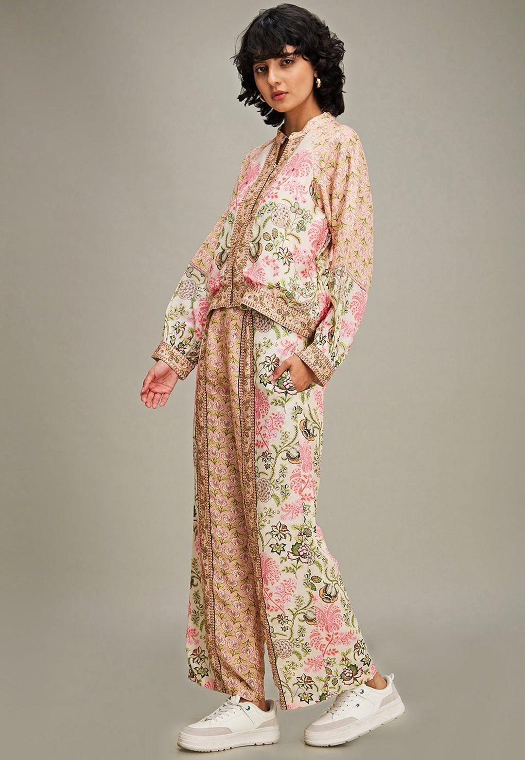 Multicolor Floral Printed Pant Set With Bomber Jacket Soup By Sougat Paul - Fabilicious Fashion