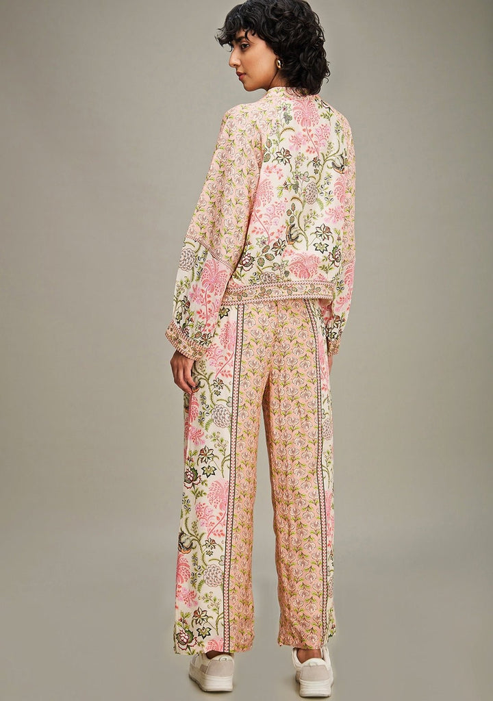 Multicolor Floral Printed Pant Set With Bomber Jacket Soup By Sougat Paul - Fabilicious Fashion