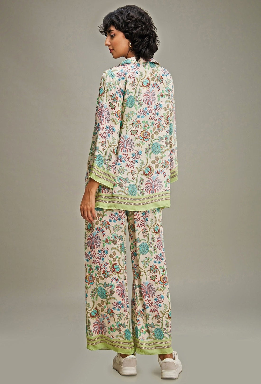 Multicolor Floral Printed Satin Pant Set With Jacket Soup By Sougat Paul - Fabilicious Fashion