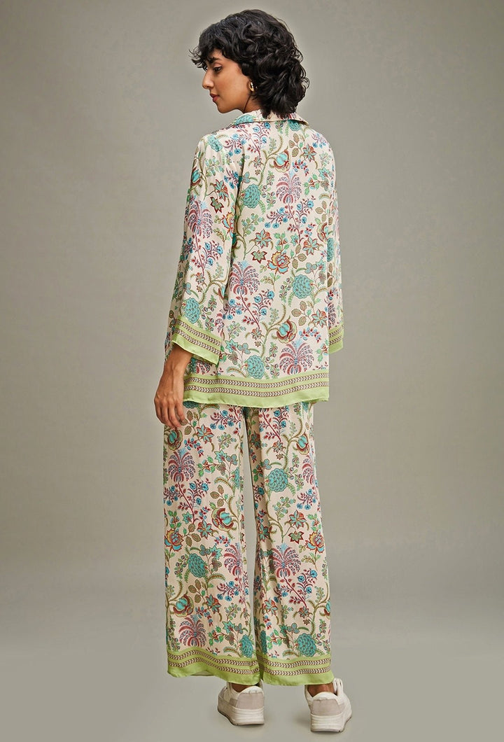 Multicolor Floral Printed Satin Pant Set With Jacket Soup By Sougat Paul - Fabilicious Fashion