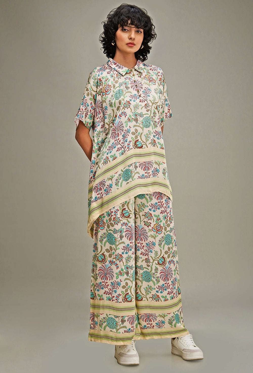 Multicolor Floral Printed Satin Top And Pant Set Soup By Sougat Paul - Fabilicious Fashion