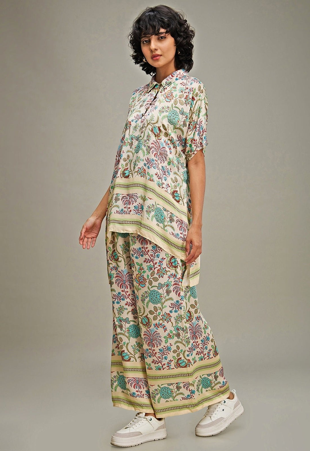 Multicolor Floral Printed Satin Top And Pant Set Soup By Sougat Paul - Fabilicious Fashion