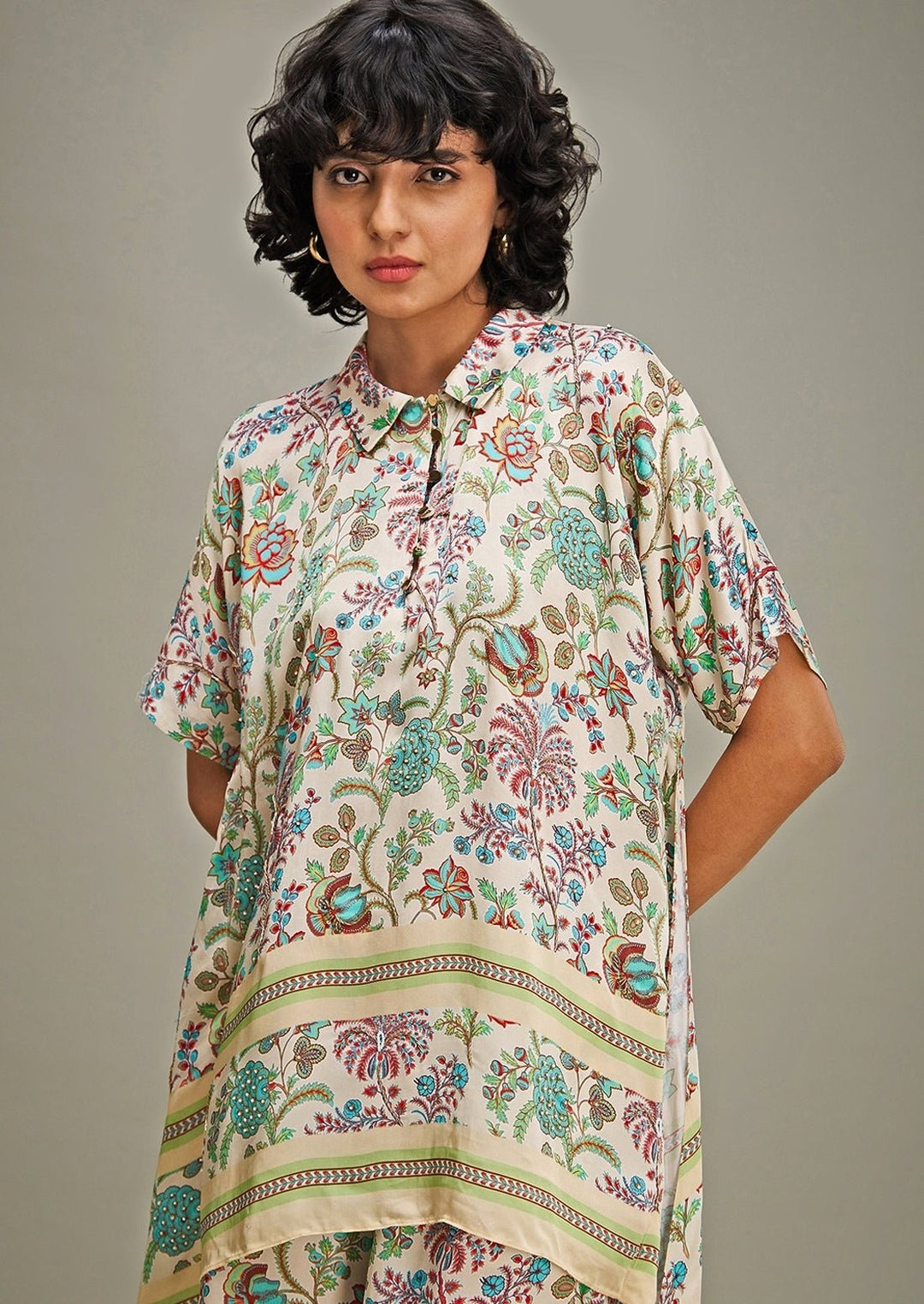 Multicolor Floral Printed Satin Top And Pant Set Soup By Sougat Paul - Fabilicious Fashion