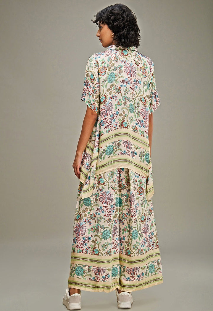Multicolor Floral Printed Satin Top And Pant Set Soup By Sougat Paul - Fabilicious Fashion