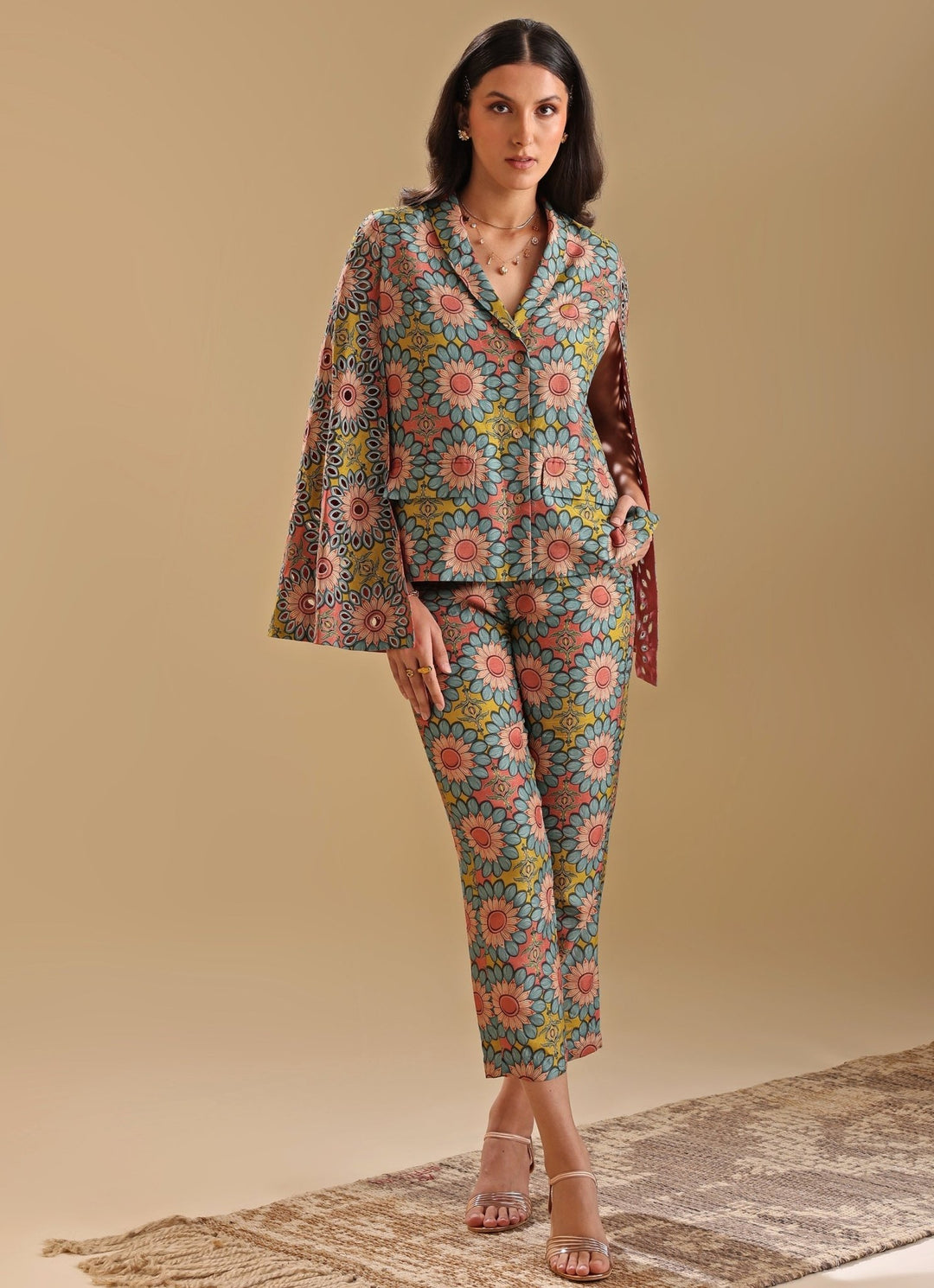 Multicolor Floral Printed Silk Blazer With Pant Soup By Sougat Paul - Fabilicious Fashion