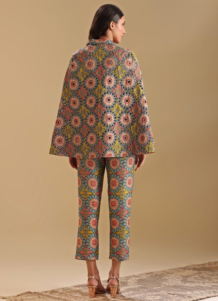 Multicolor Floral Printed Silk Blazer With Pant Soup By Sougat Paul - Fabilicious Fashion