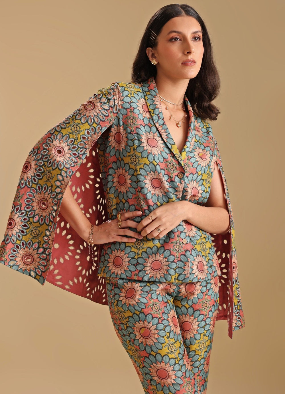 Multicolor Floral Printed Silk Blazer With Pant Soup By Sougat Paul - Fabilicious Fashion