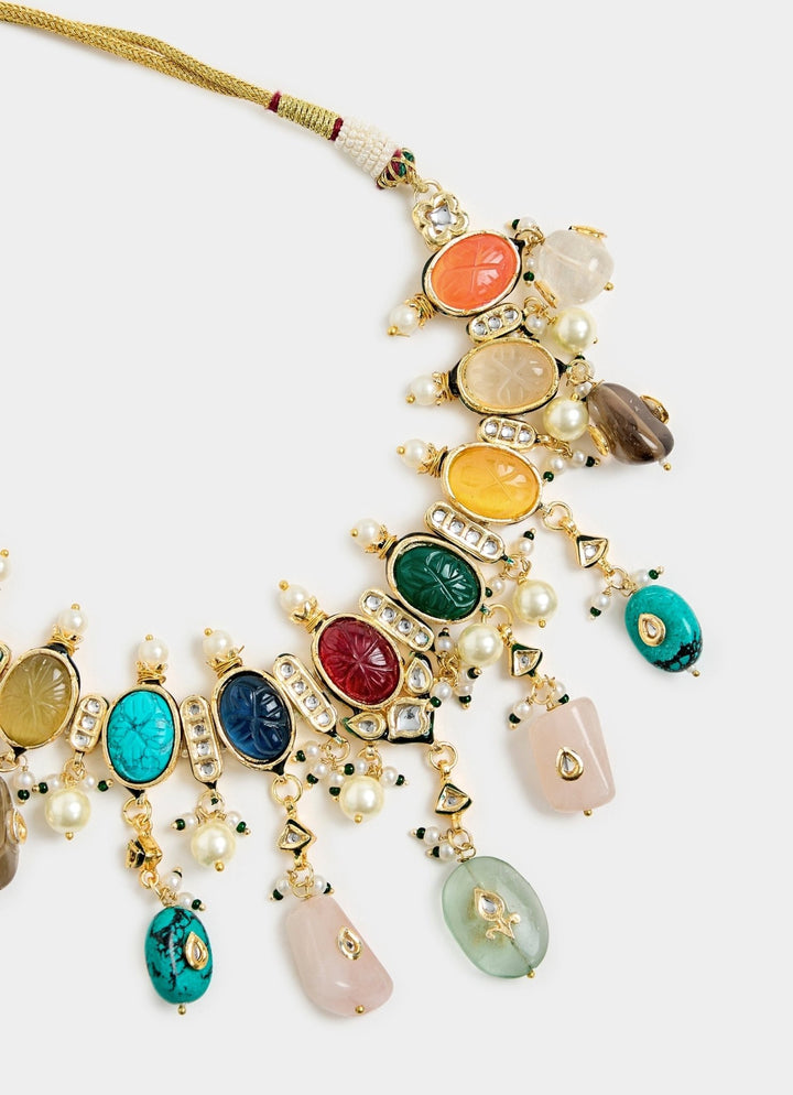 Multicolor Gemstone Choker Necklace Set Vivinia By Vidhi Mehra - Fabilicious Fashion