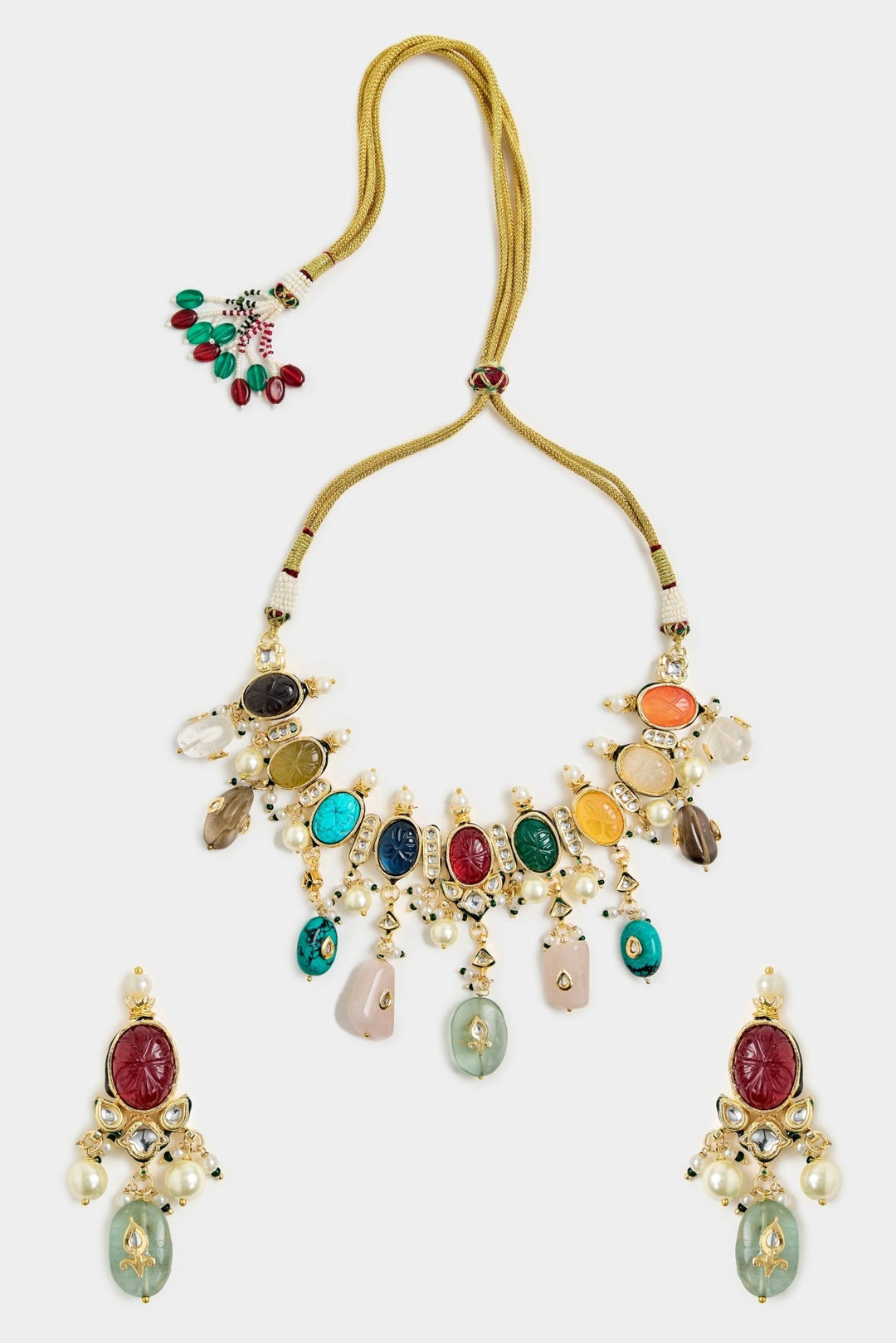 Multicolor Gemstone Choker Necklace Set Vivinia By Vidhi Mehra - Fabilicious Fashion
