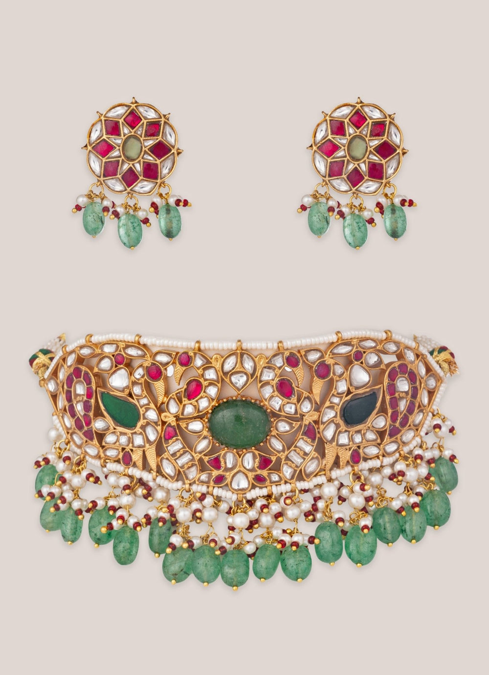 Zevar by Geeta Multicolor Gold Finish Meenakari Choker SetFabilicious Fashion