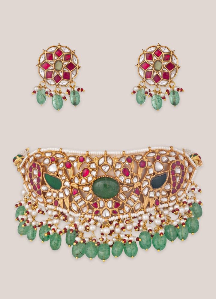 Zevar by Geeta Multicolor Gold Finish Meenakari Choker SetFabilicious Fashion