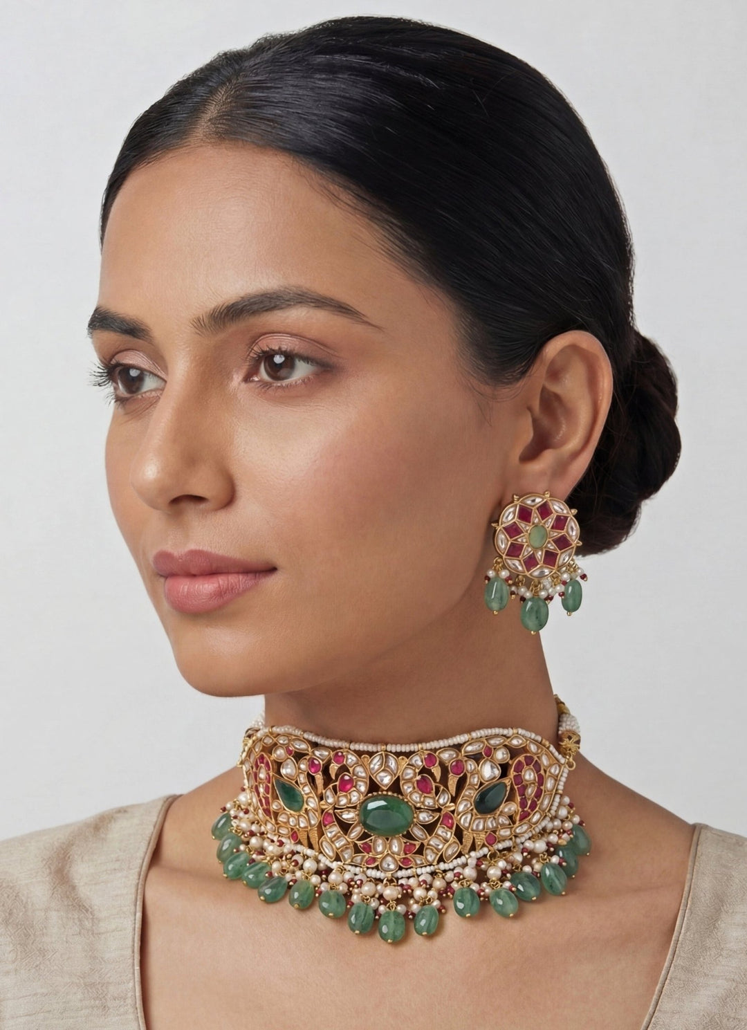 Zevar by Geeta Multicolor Gold Finish Meenakari Choker SetFabilicious Fashion