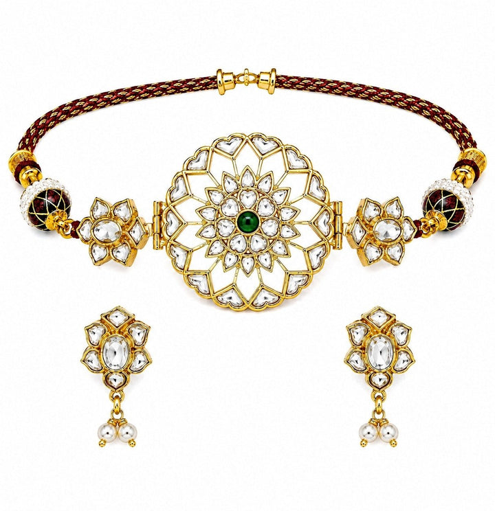 Vivinia By Vidhi Mehra Multicolor Jadau Kundan Choker Set With Pearl AccentsFabilicious Fashion