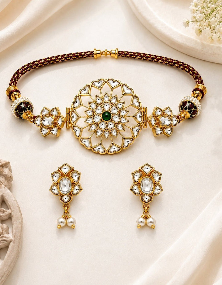 Vivinia By Vidhi Mehra Multicolor Jadau Kundan Choker Set With Pearl AccentsFabilicious Fashion
