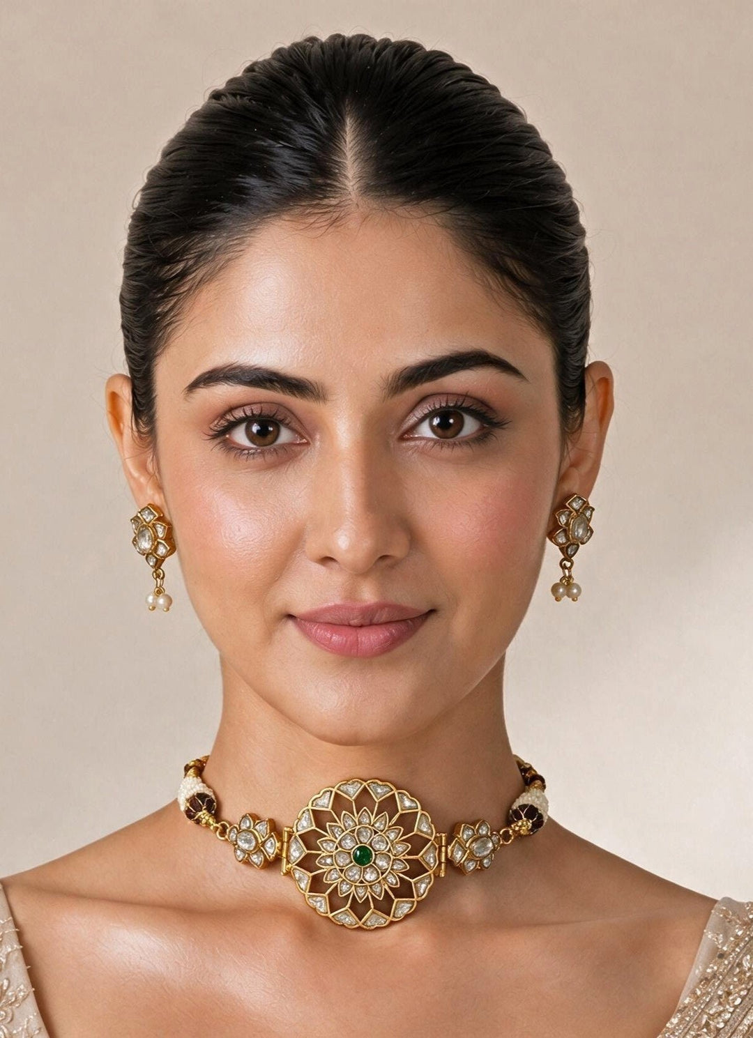 Vivinia By Vidhi Mehra Multicolor Jadau Kundan Choker Set With Pearl AccentsFabilicious Fashion