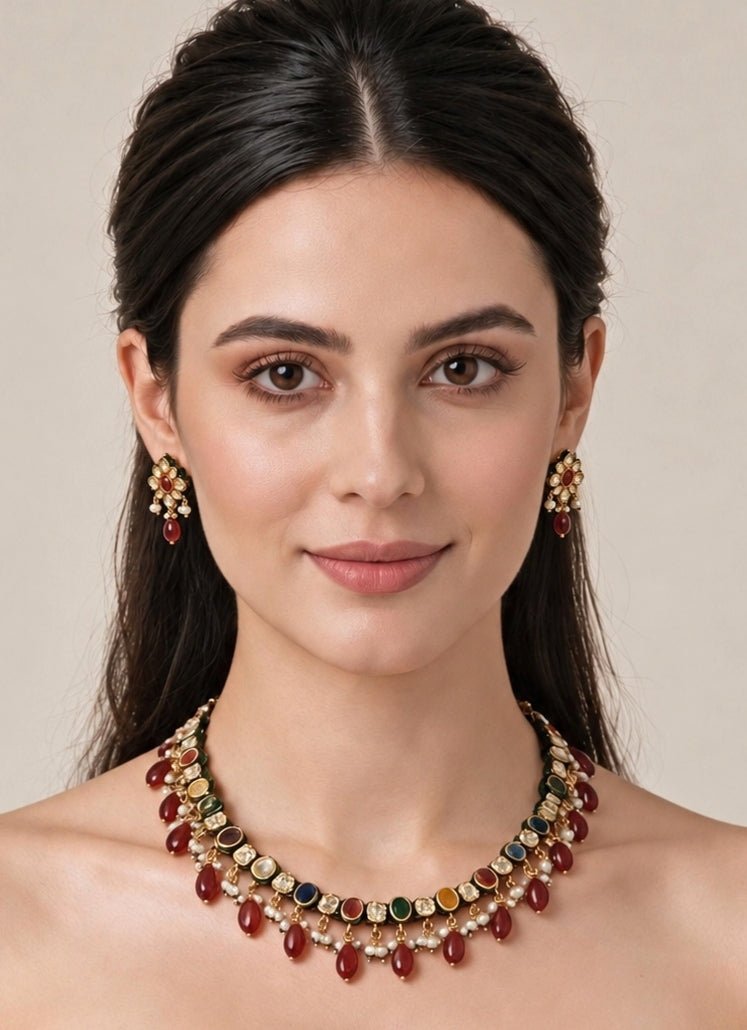 Vivinia By Vidhi Mehra Multicolor Kundan And Beads Necklace SetFabilicious Fashion
