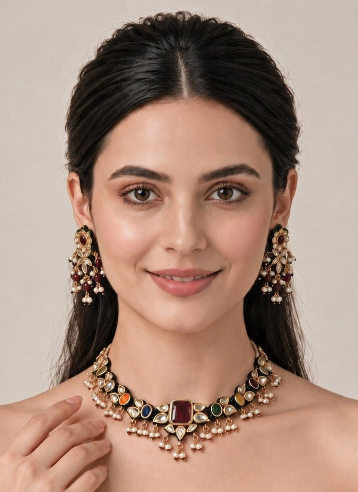 Vivinia By Vidhi Mehra Multicolor Kundan And Pearl Necklace SetFabilicious Fashion