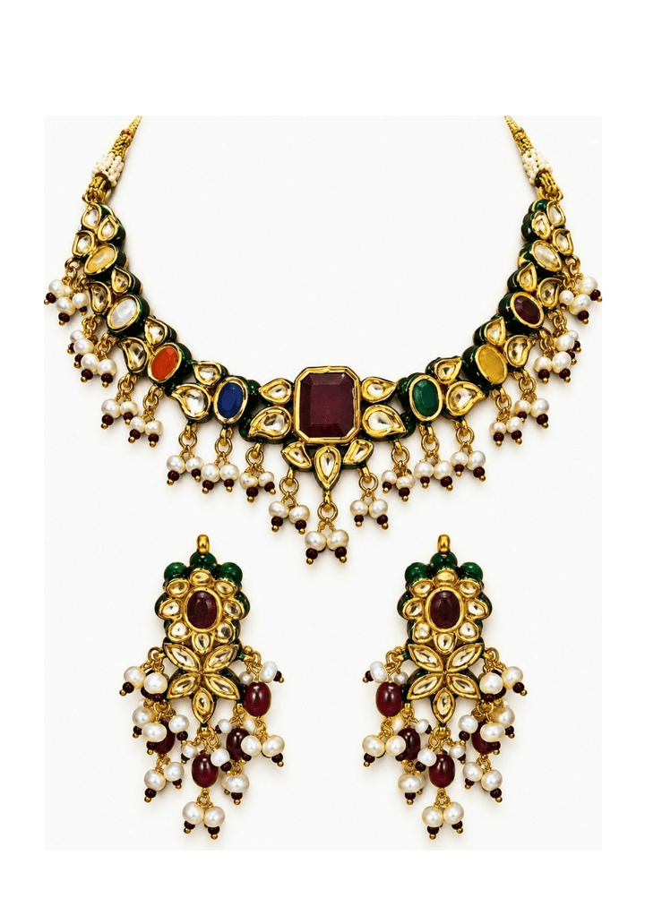 Vivinia By Vidhi Mehra Multicolor Kundan And Pearl Necklace SetFabilicious Fashion